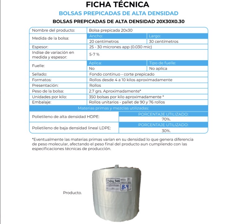 BOLSA PREPICADA 20X30X8K