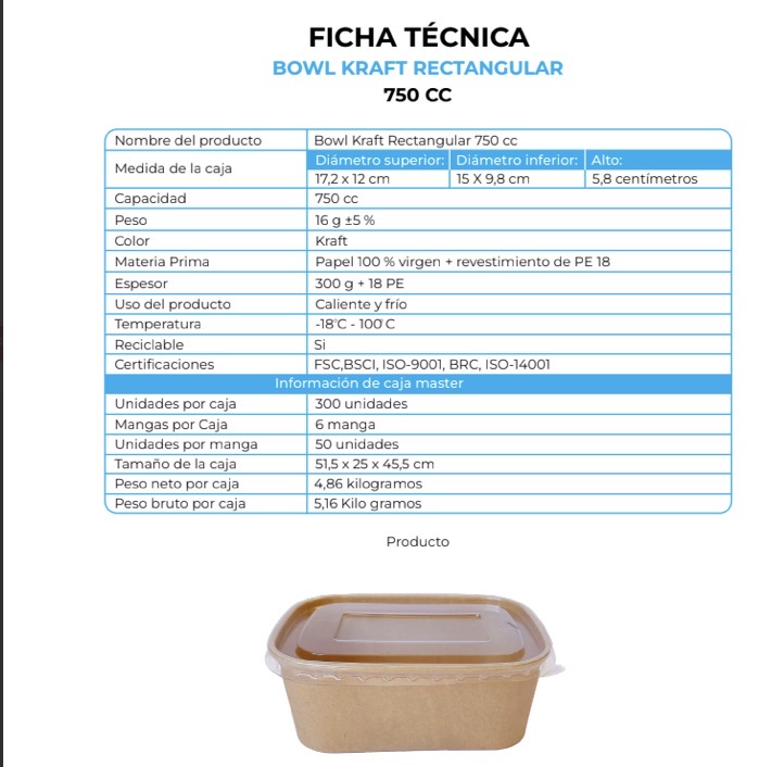 BOWL KRAFT RECTANGULAR 750 CC (6X50)